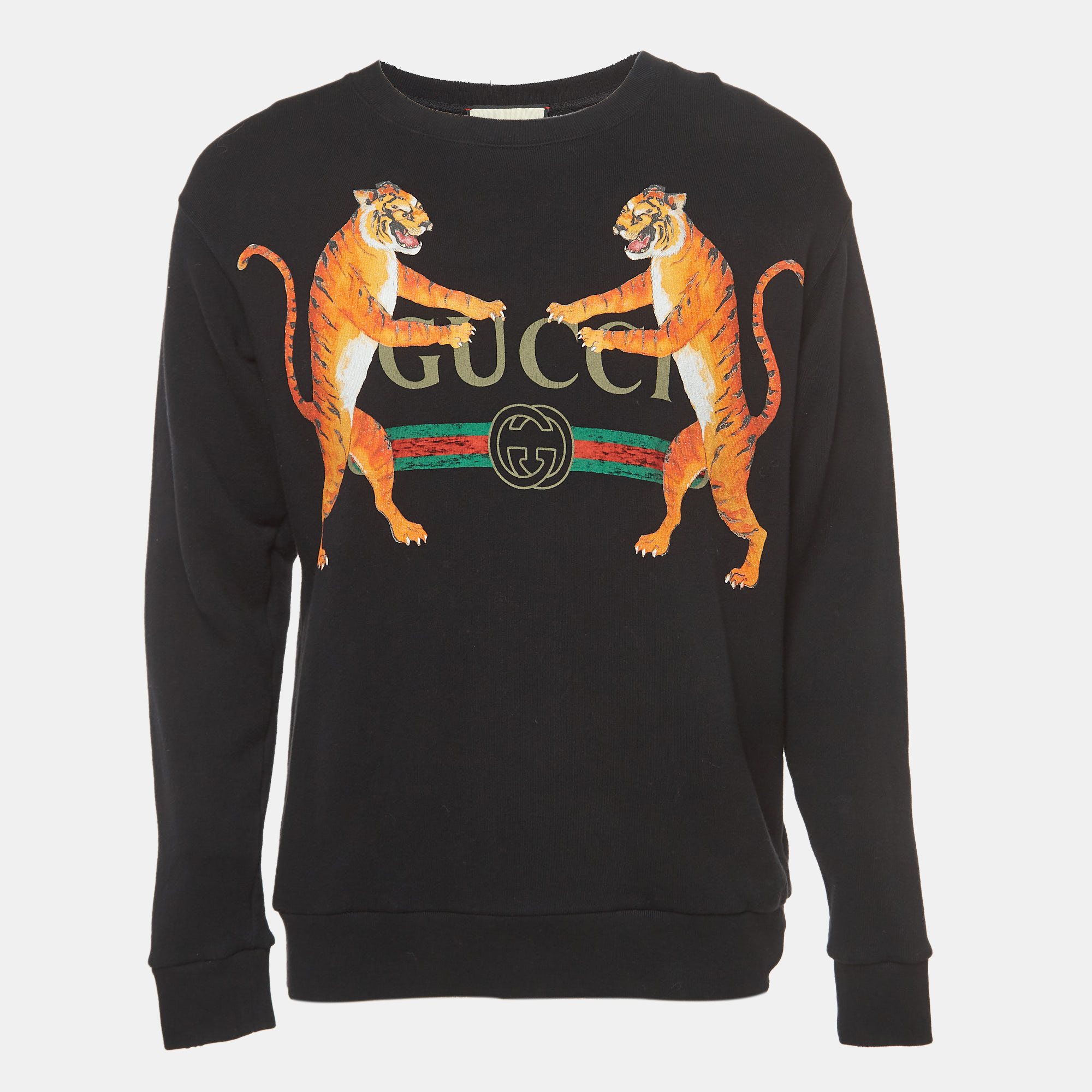

Gucci Black Logo Tiger Printed Cotton Knit Sweatshirt