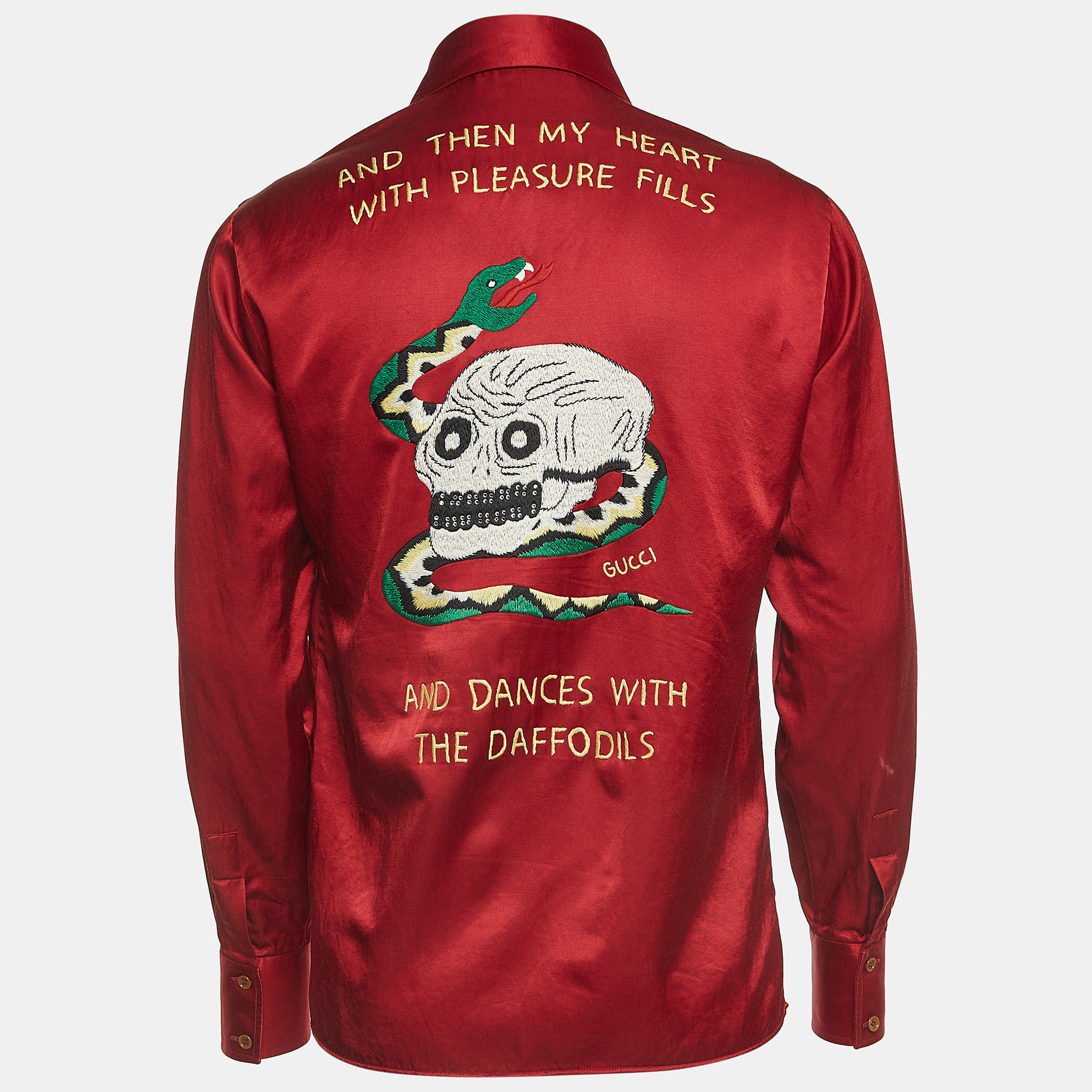 

Gucci Red Embroidered Satin Oversized Shirt