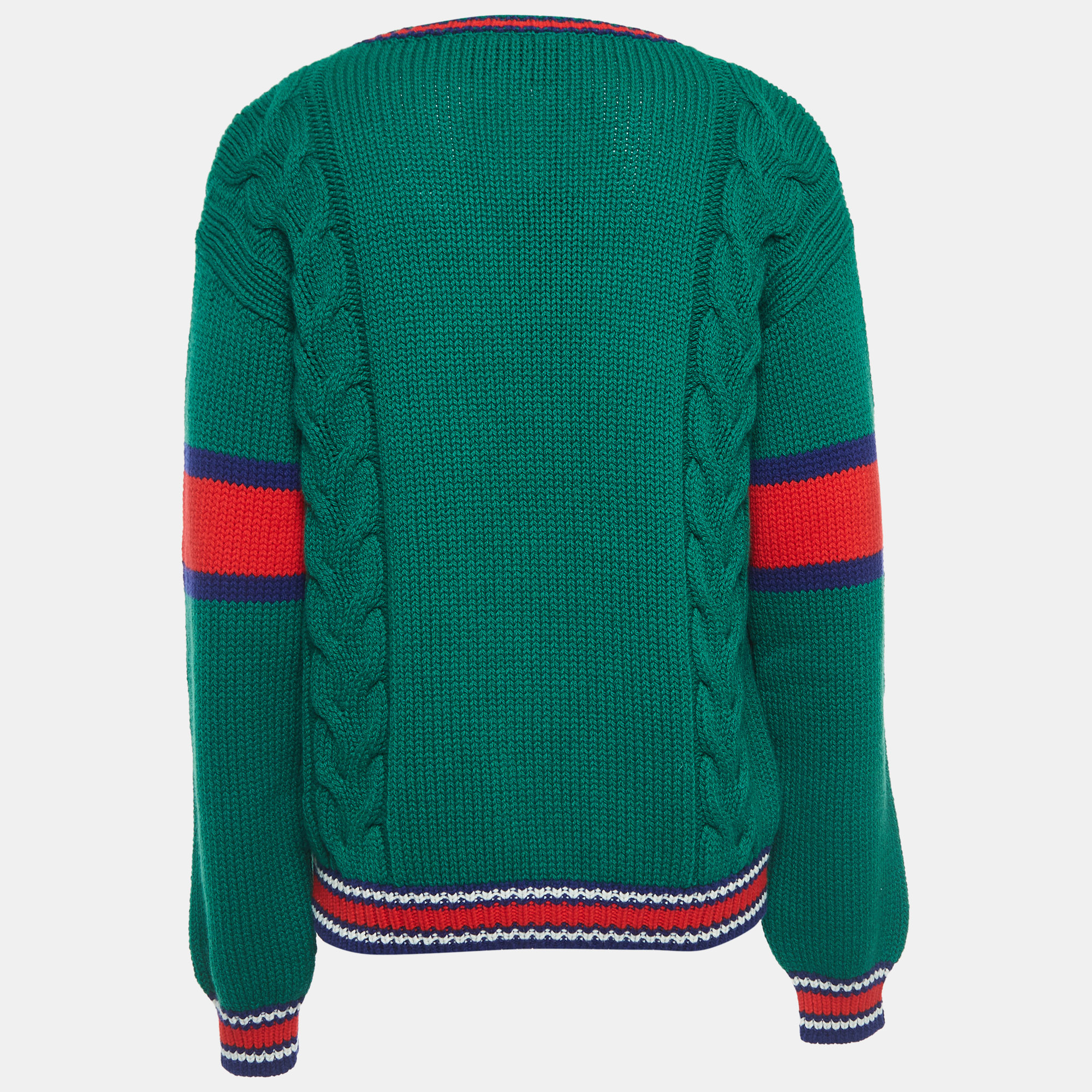 

Gucci Green Wool Cable Knit V-Neck Sweater