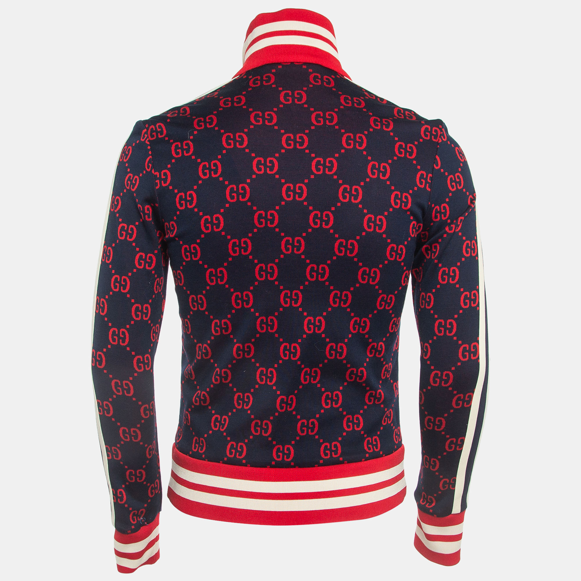 

Gucci Navy Blue GG Jacquard Cotton Knit Zip Front Jacket
