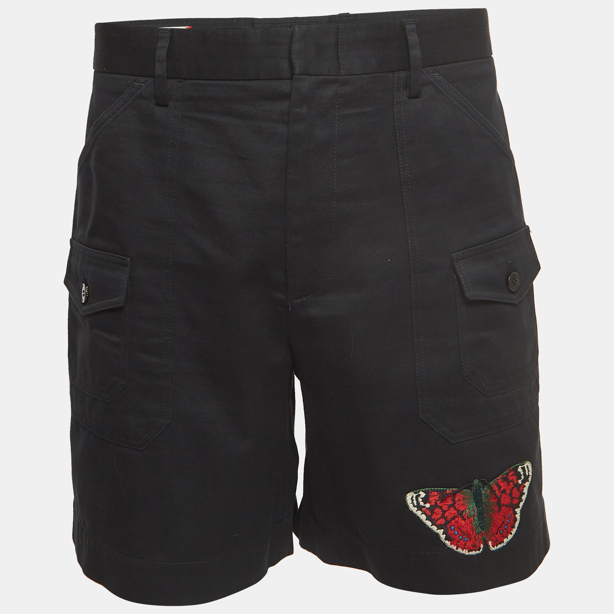 

Gucci Black Butterfly Embroidered Cotton Cargo Short