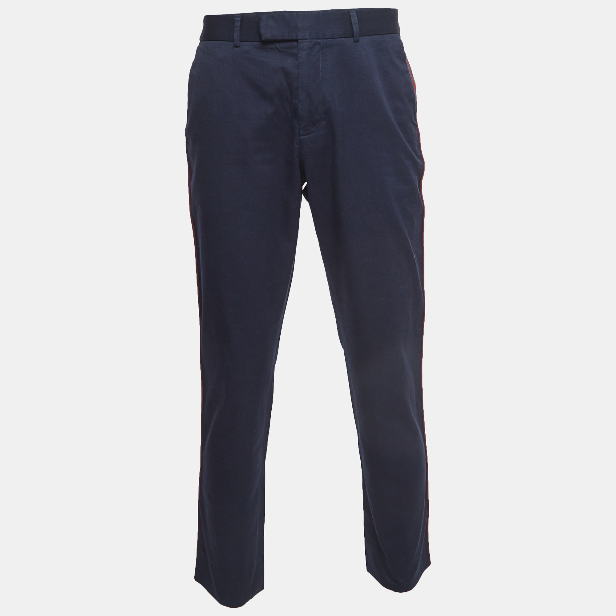 Gucci Navy Blue Side Stripe Gabardine Regular Fit Trousers XL