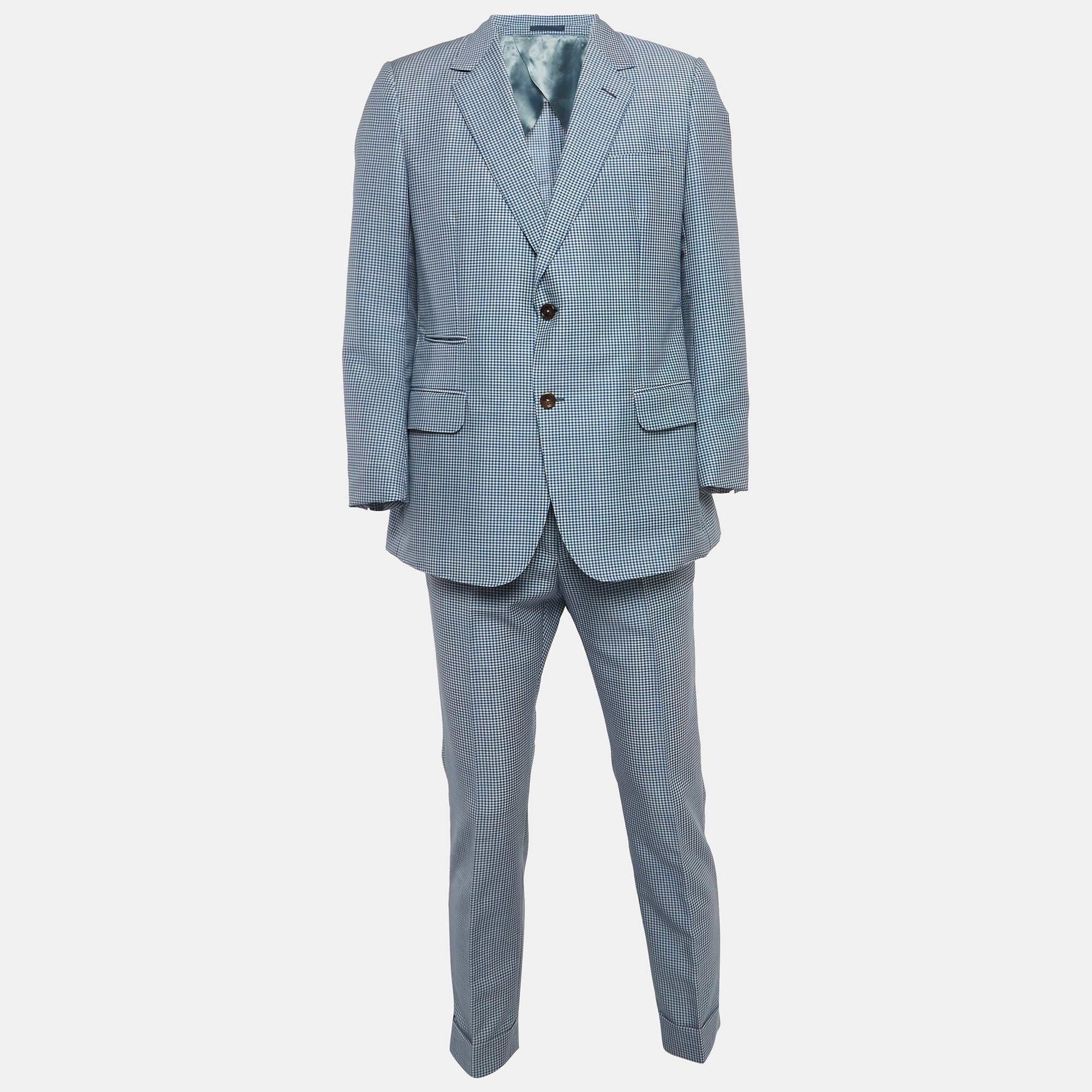

Gucci Blue Gingham Check Mohair Singled Breasted Suit XXL/L