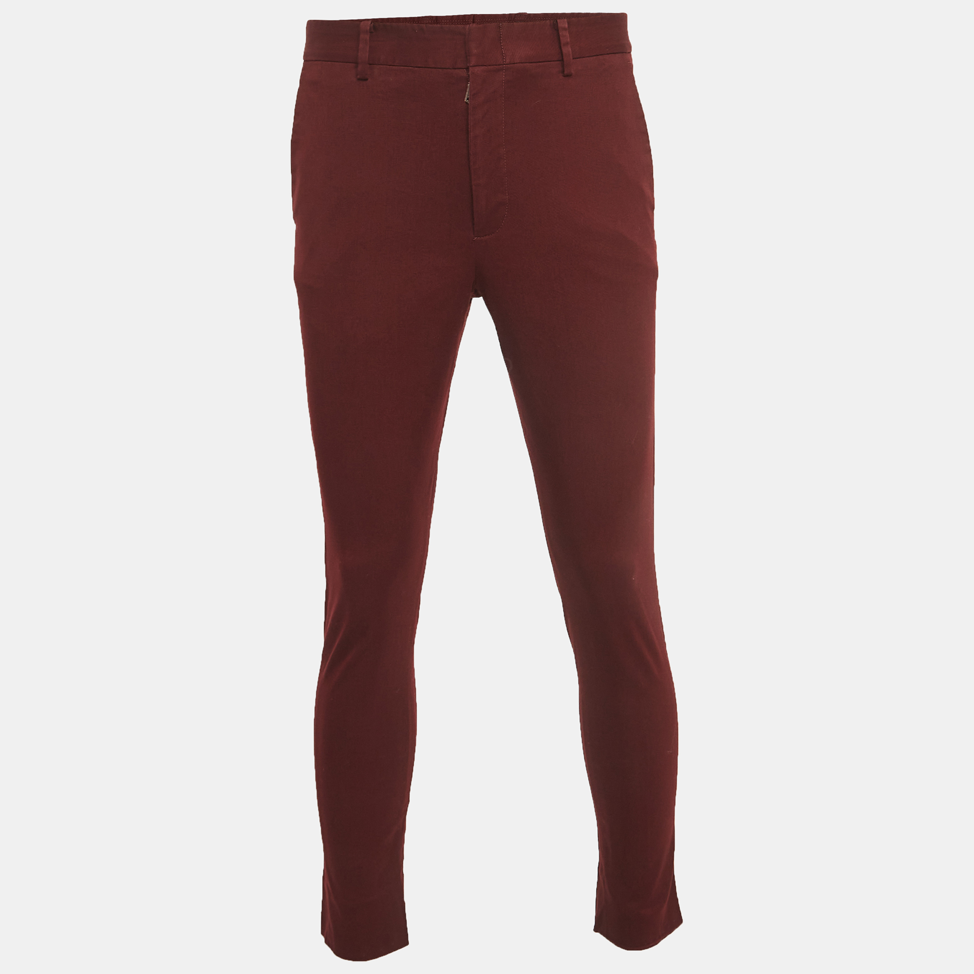 Pre Owned Gucci Burgundy Cotton Slim Fit Trousers M
