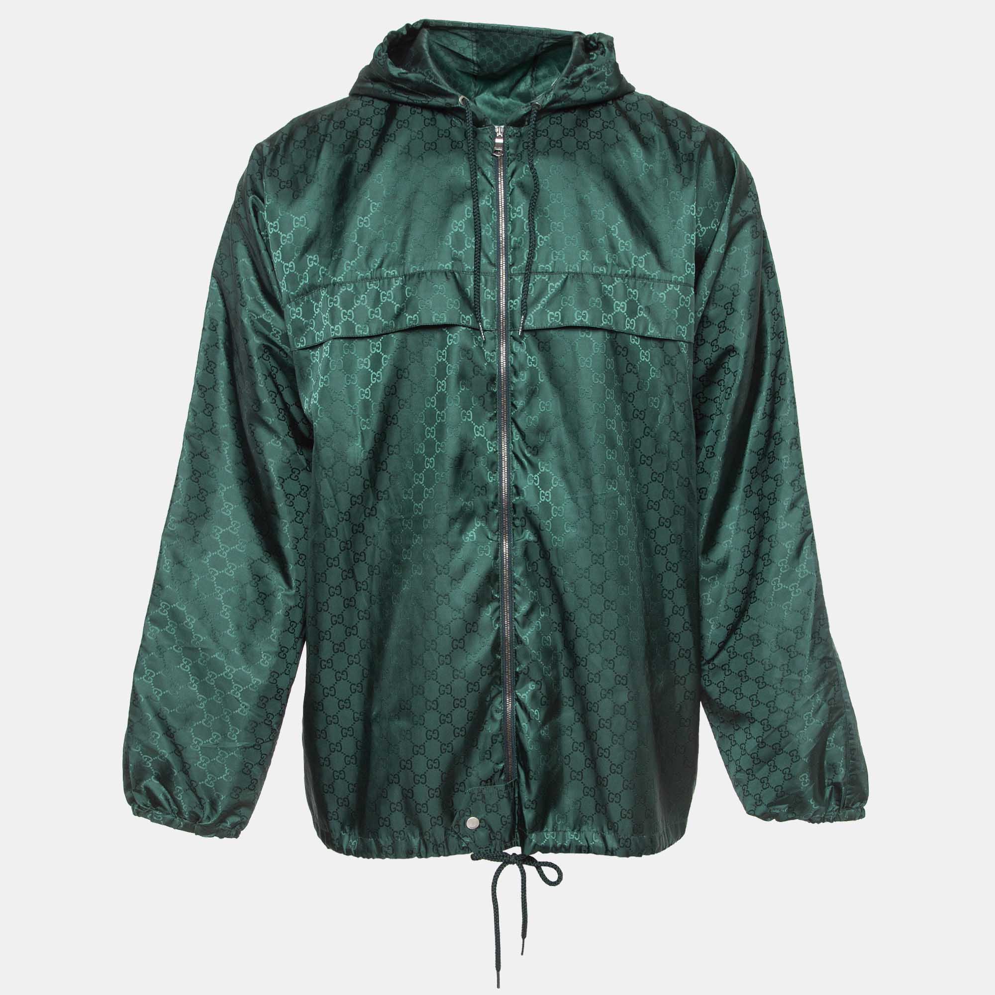 Gucci Green GG Monogram Synthetic Windbreaker Jacket XL