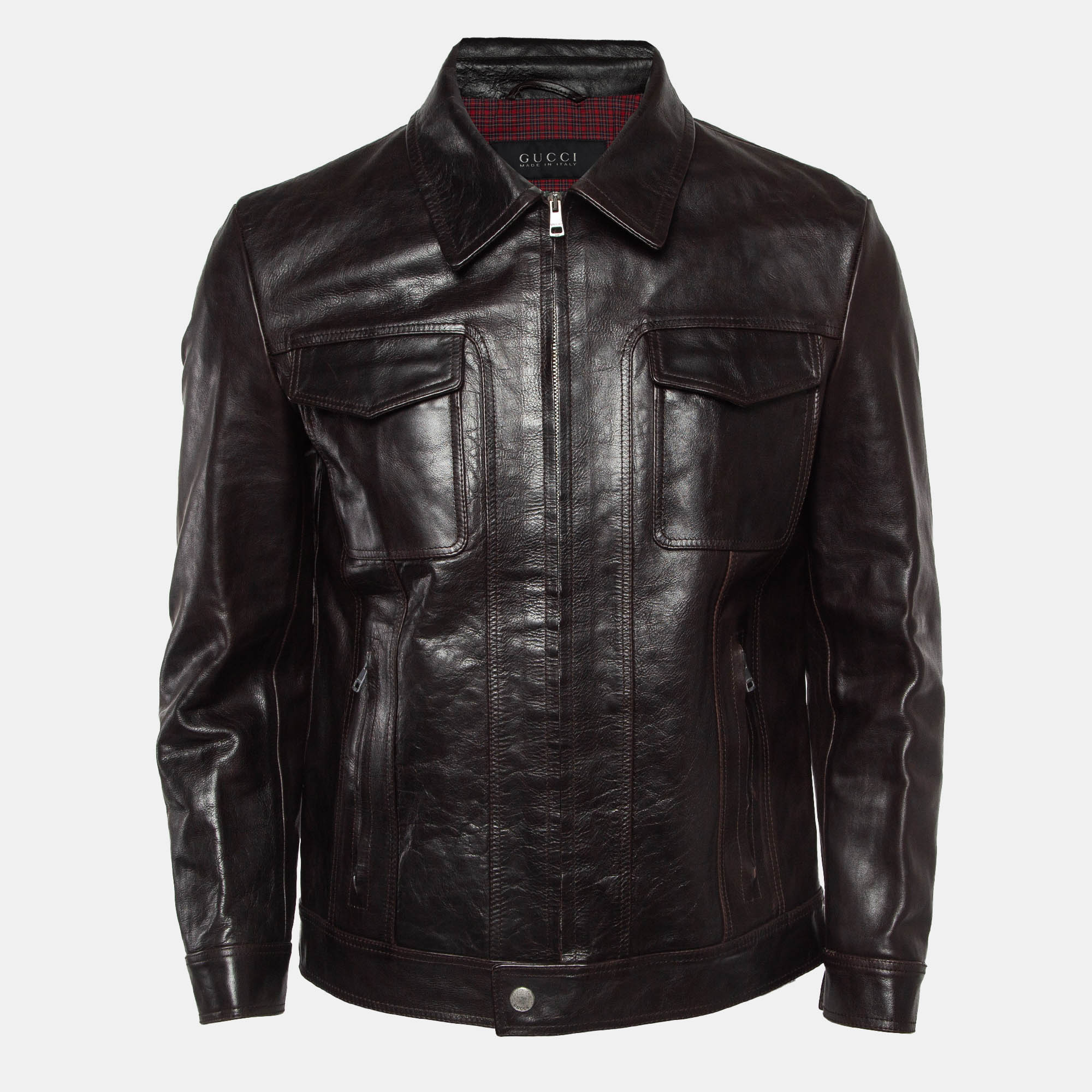 

Gucci Dark Brown Leather Zipper Jacket