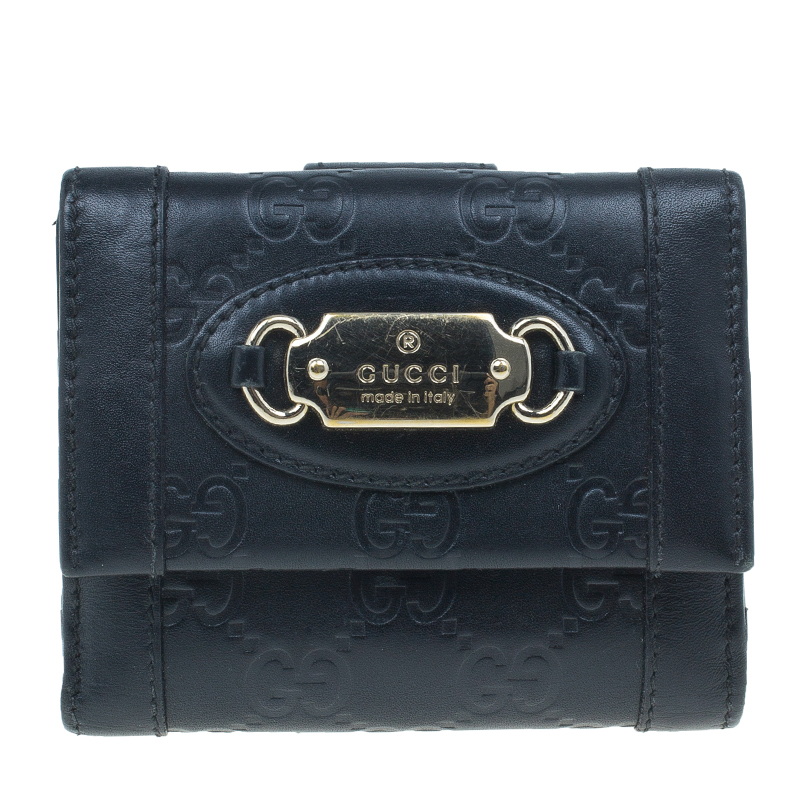 Pre Owned محفظة غوتشي جلد مونوغرامي أسود مضغوطه