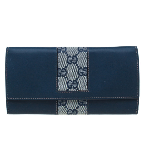 مملوكة مسبقًا محفظة غوتشي جلد أزرق و كانفاس GG