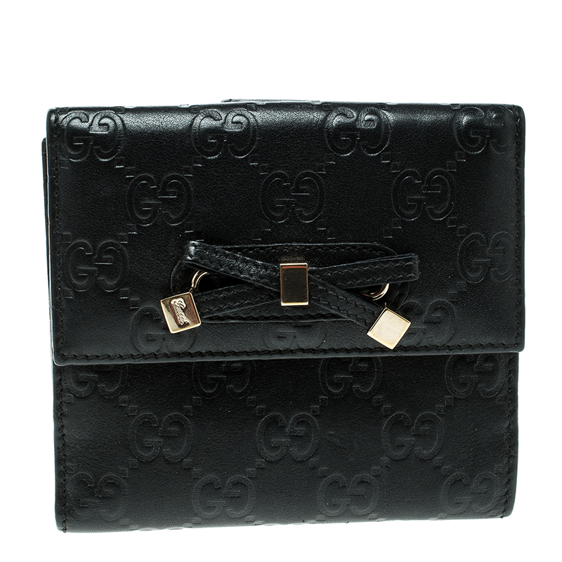 Pre Owned Gucci Guccissima Black Leather Princy Compact Wallet