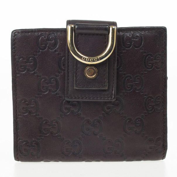 Gucci Guccissima Brown Leather D Ring Compact Wallet
