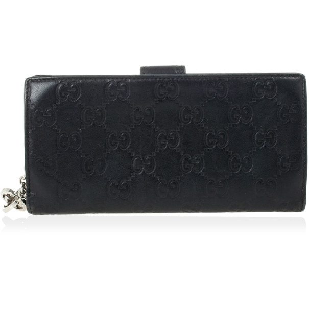 Pre Owned Gucci Black Guccissima Leather Continental Wallet