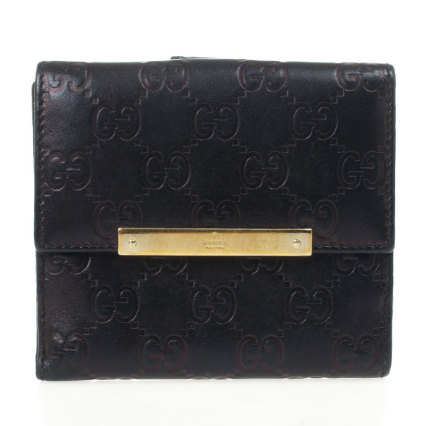 Pre Owned Gucci Metallic Dark Brown Guccissima Compact Wallet