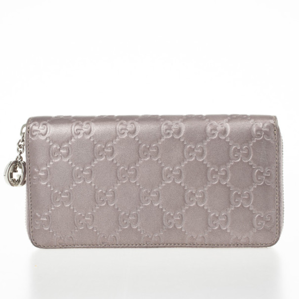 Pre Owned Gucci Metallic Guccissima Leather Long Zippy Wallet