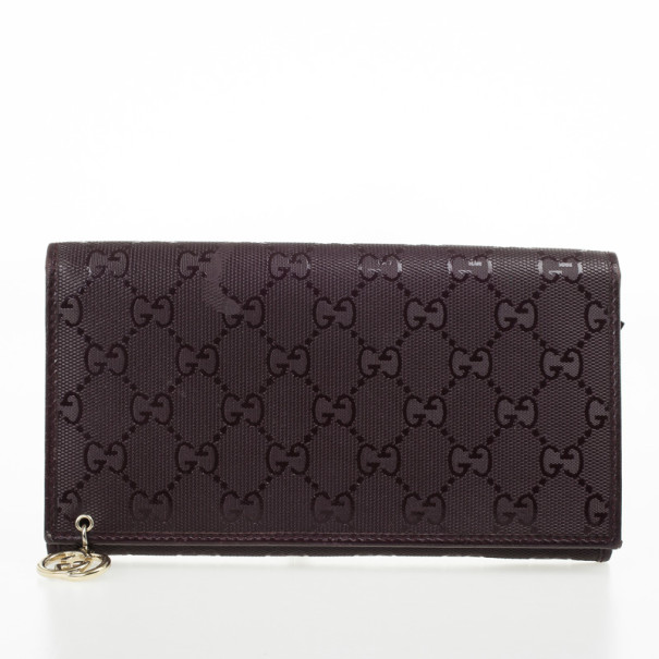 Pre Owned Gucci Burgundy Imprime Leather Monogram Continental Wallet