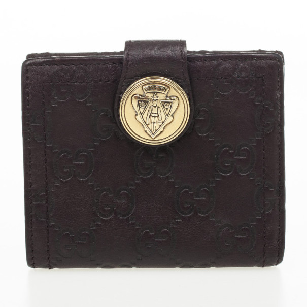 Pre Owned Gucci Brown Guccissima Leather Compact Wallet