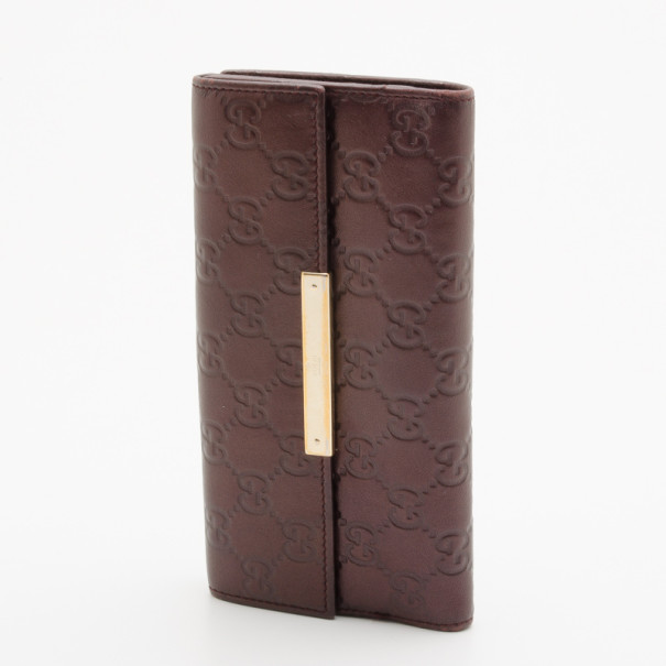 Pre Owned Gucci Burgundy Dice Guccissima Leather Chain Wallet