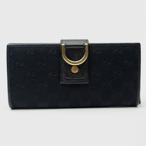 Pre Owned Gucci Black GG Canvas Continental Wallet With Spur Detail