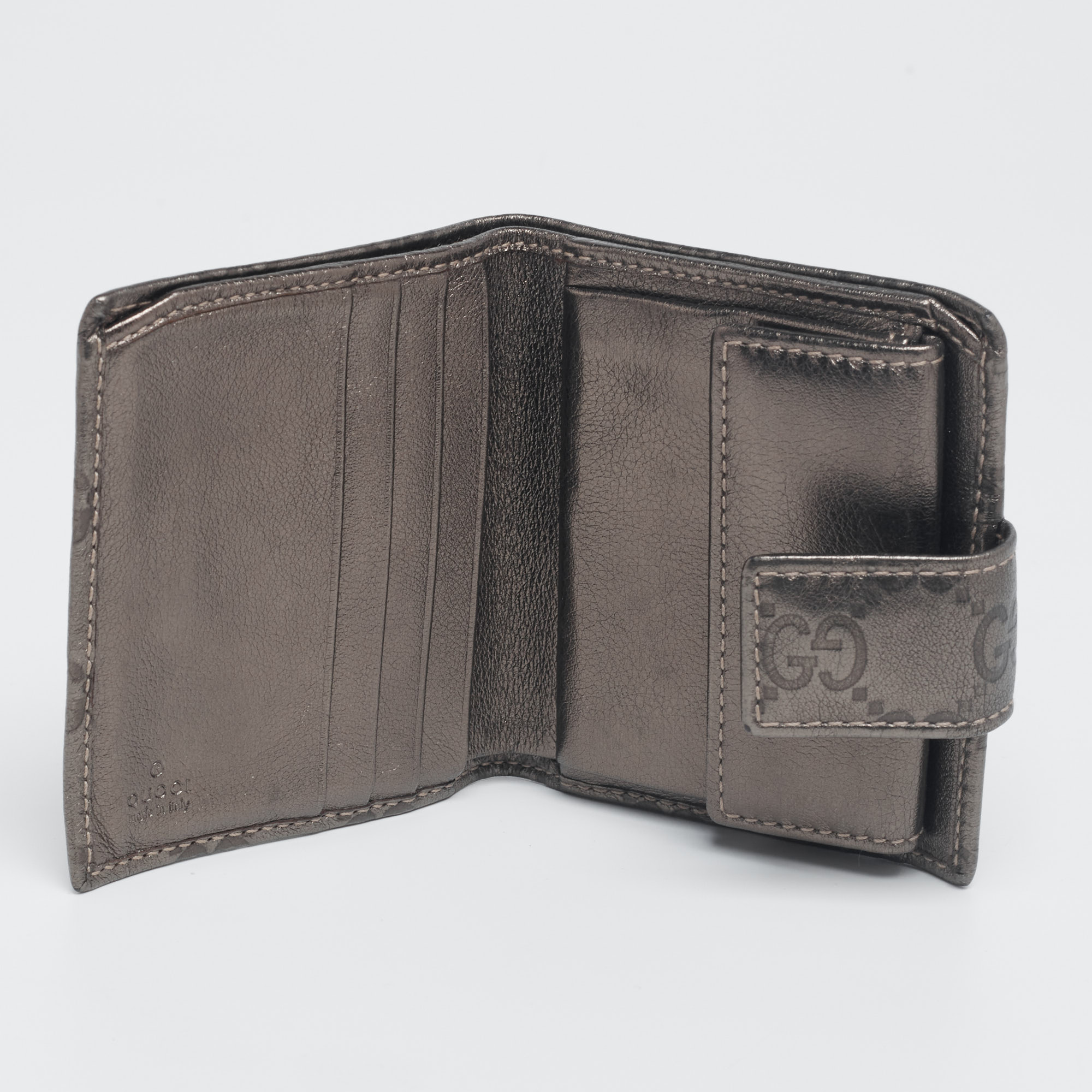 

Gucci Metallic Gun Metal Guccissima Leather Compact Wallet