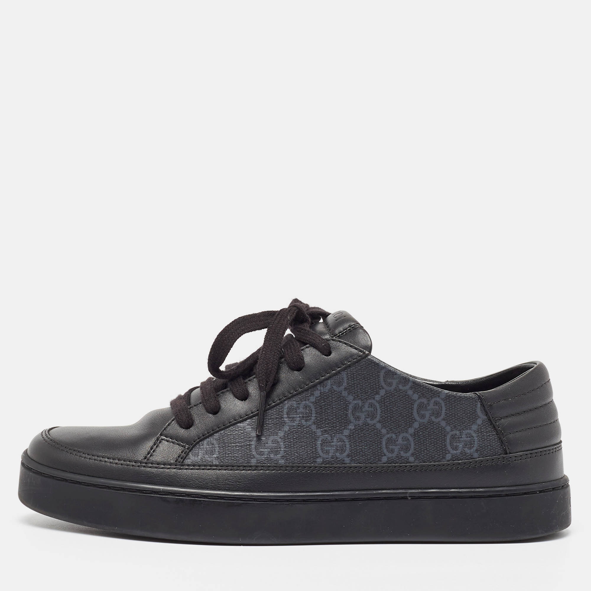 

Gucci Black GG Supreme Canvas and Leather Low Top Sneakers Size