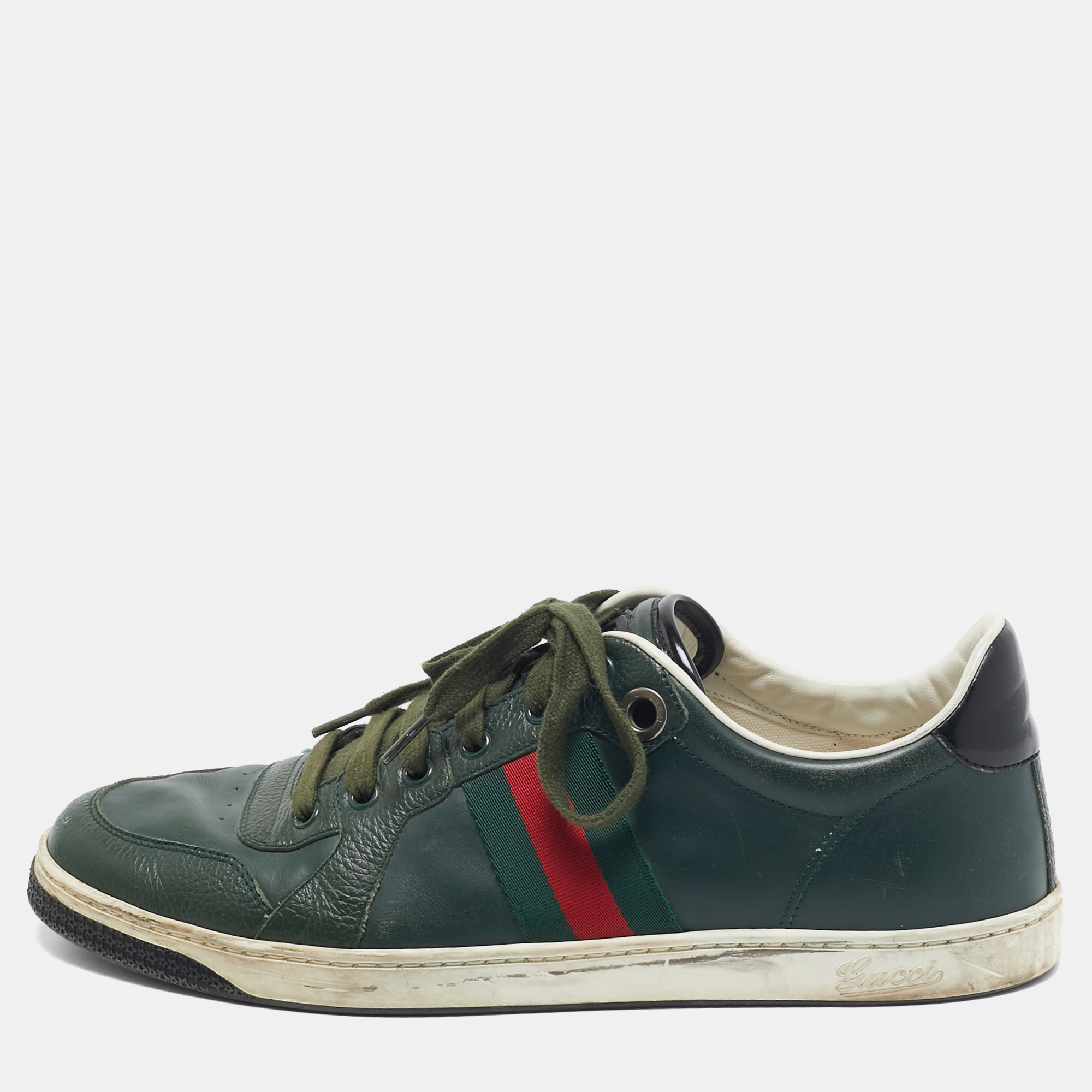 

Gucci Green Leather Web Low Ace Top Sneakers Size 43.5