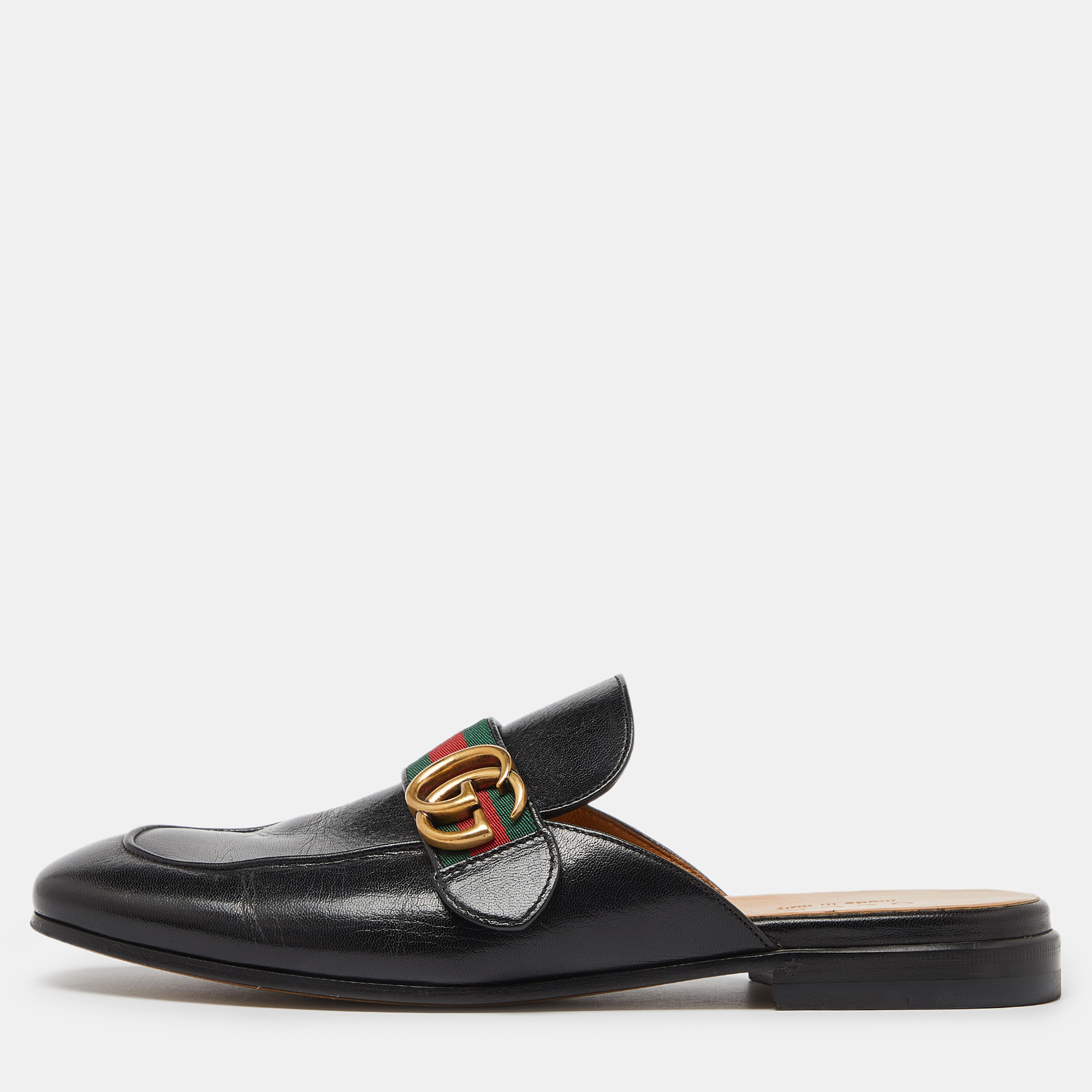 

Gucci Black Leather Princetown Flat Mules Size 41