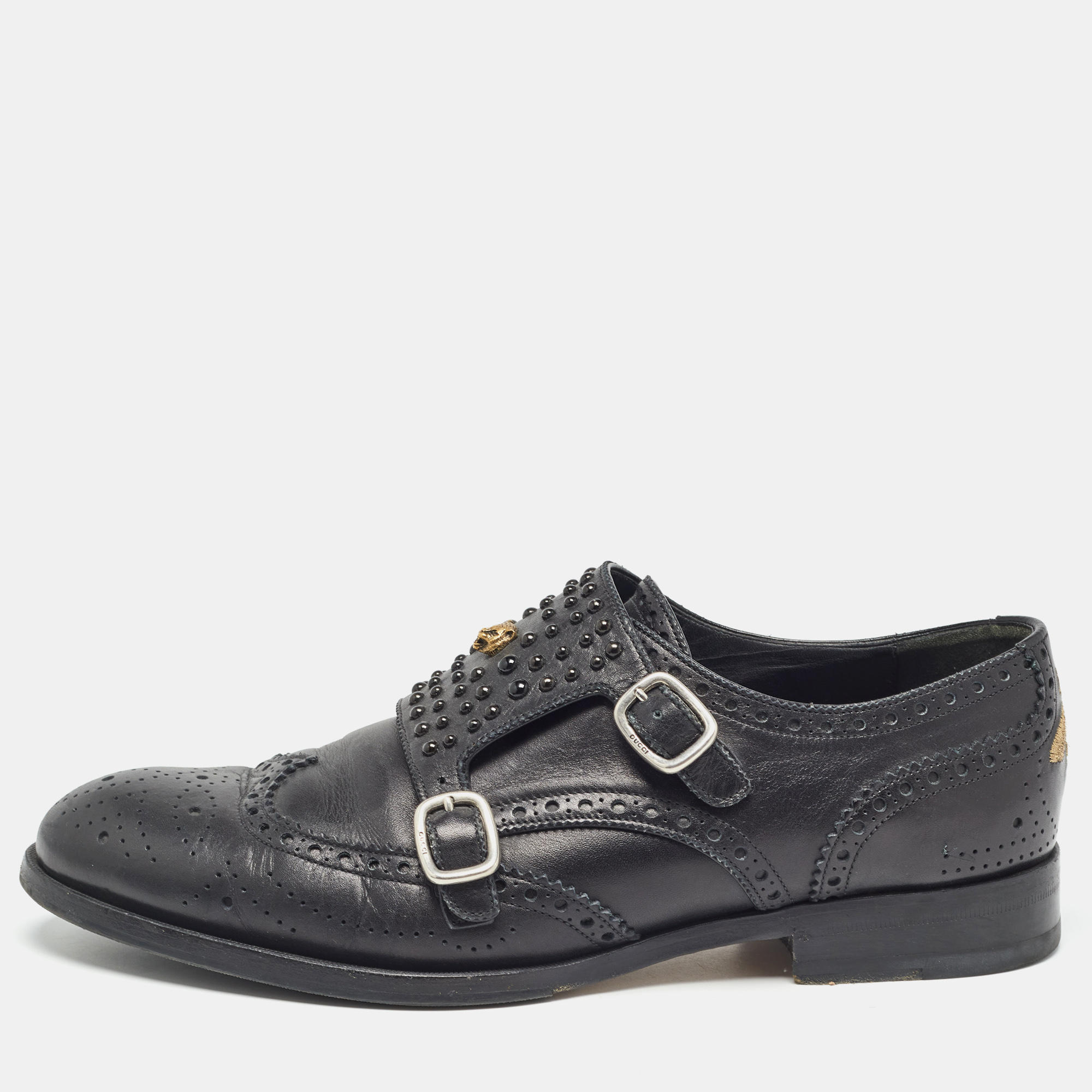 

Gucci Black Brogue Leather Queercore Double Strap Monk Size 44