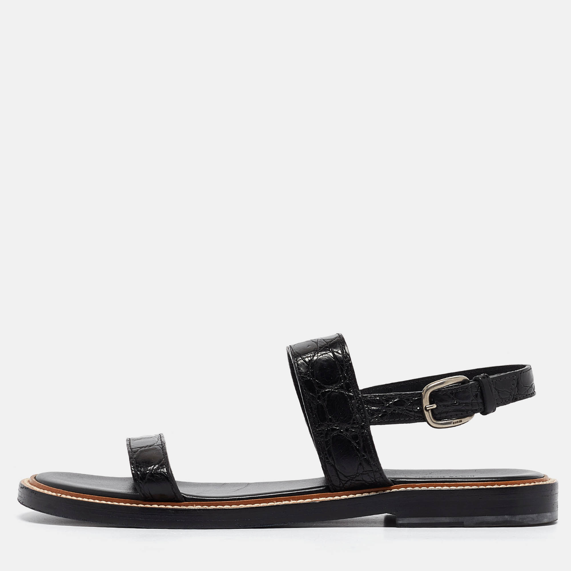 

Gucci Black Embossed Croc Slingback Sandals Size 43