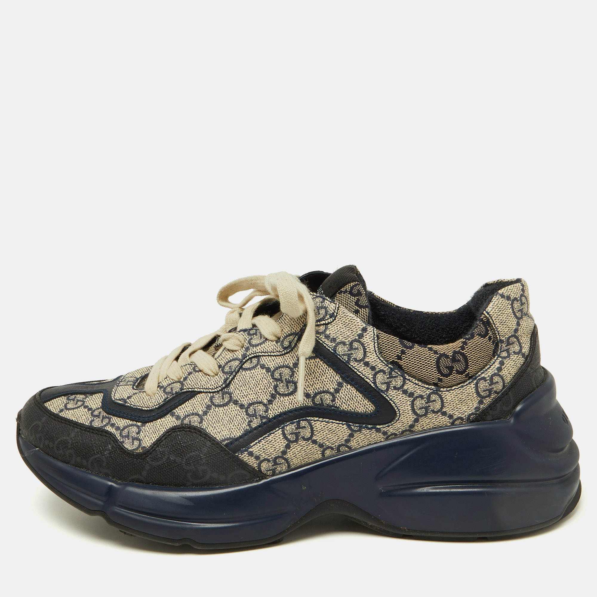 

Gucci Beige/Navy Blue GG Supreme Canvas Rhyton Sneakers Size 40