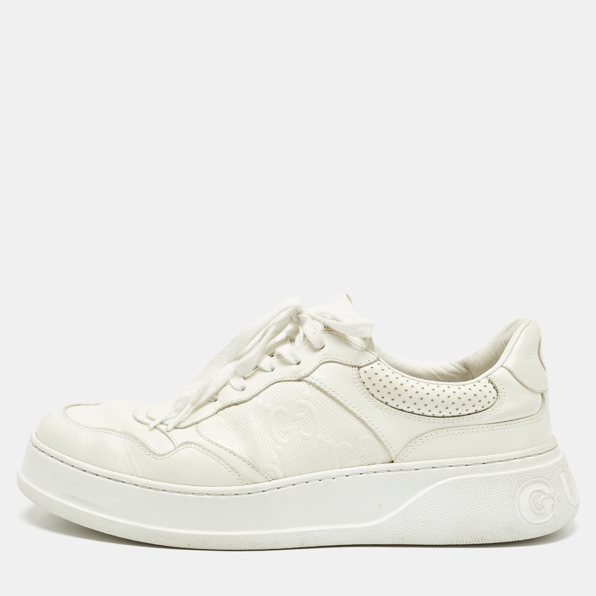 

Gucci Cream Leather GG Embossed Sneakers Size 46, White