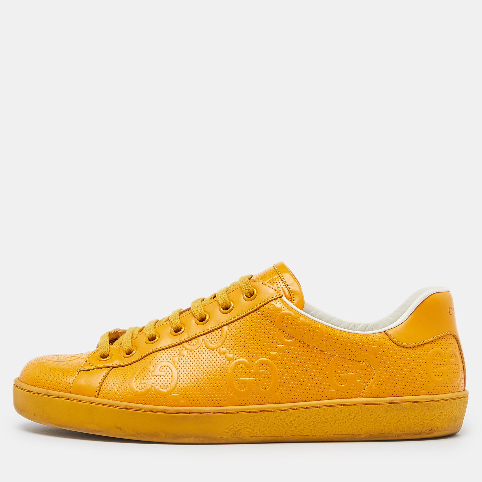 

Gucci Yellow Jumbo GG Embossed Leather Ace Sneakers Size