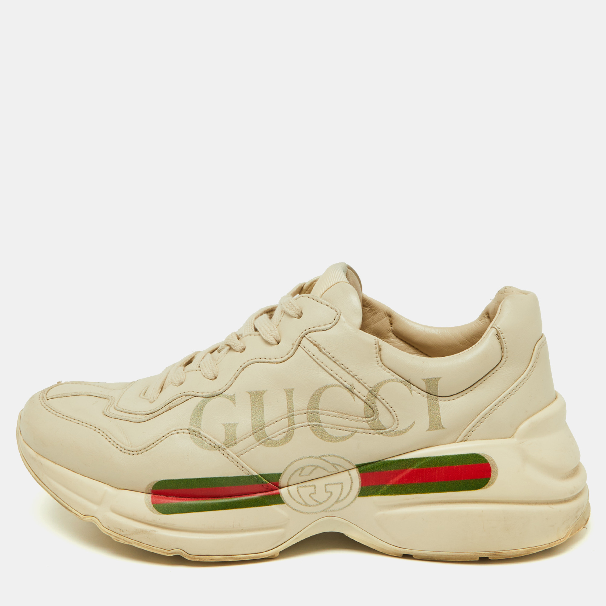 

Gucci Cream Leather Vintage Logo Rhyton Sneakers Size 41.5