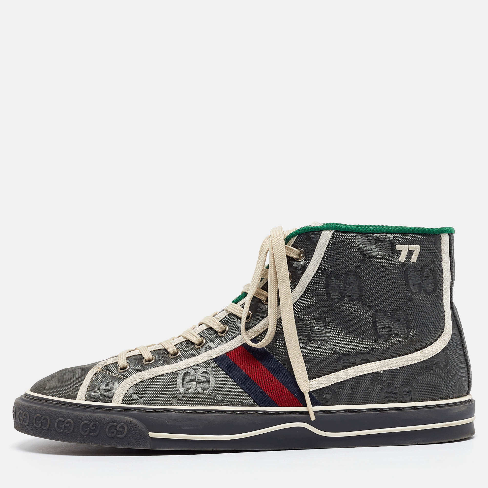 

Gucci Grey GG Canvas Tennis 1977 High Top Sneakers Size 47