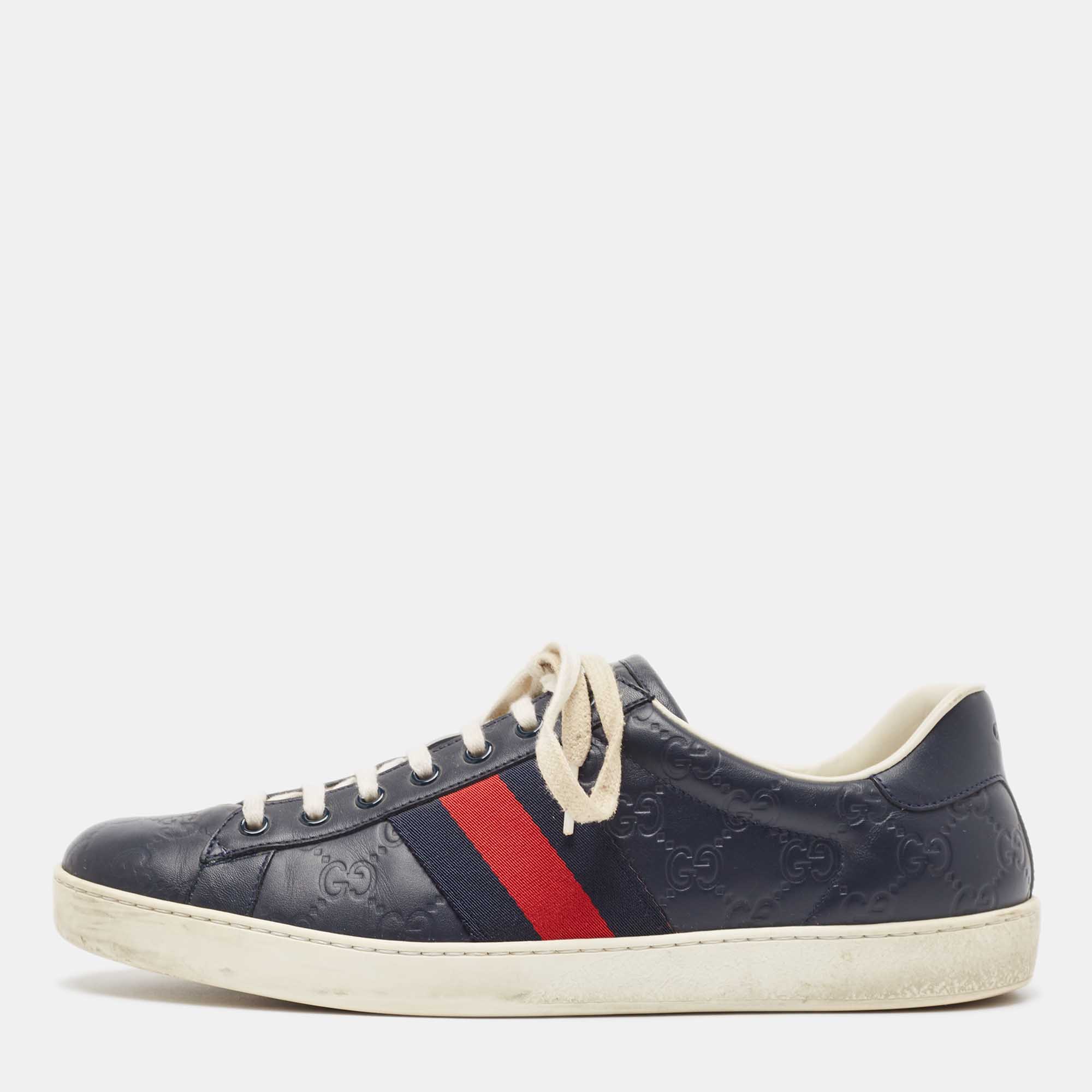 

Gucci Navy Blue Guccissima Leather Ace Sneakers Size 43