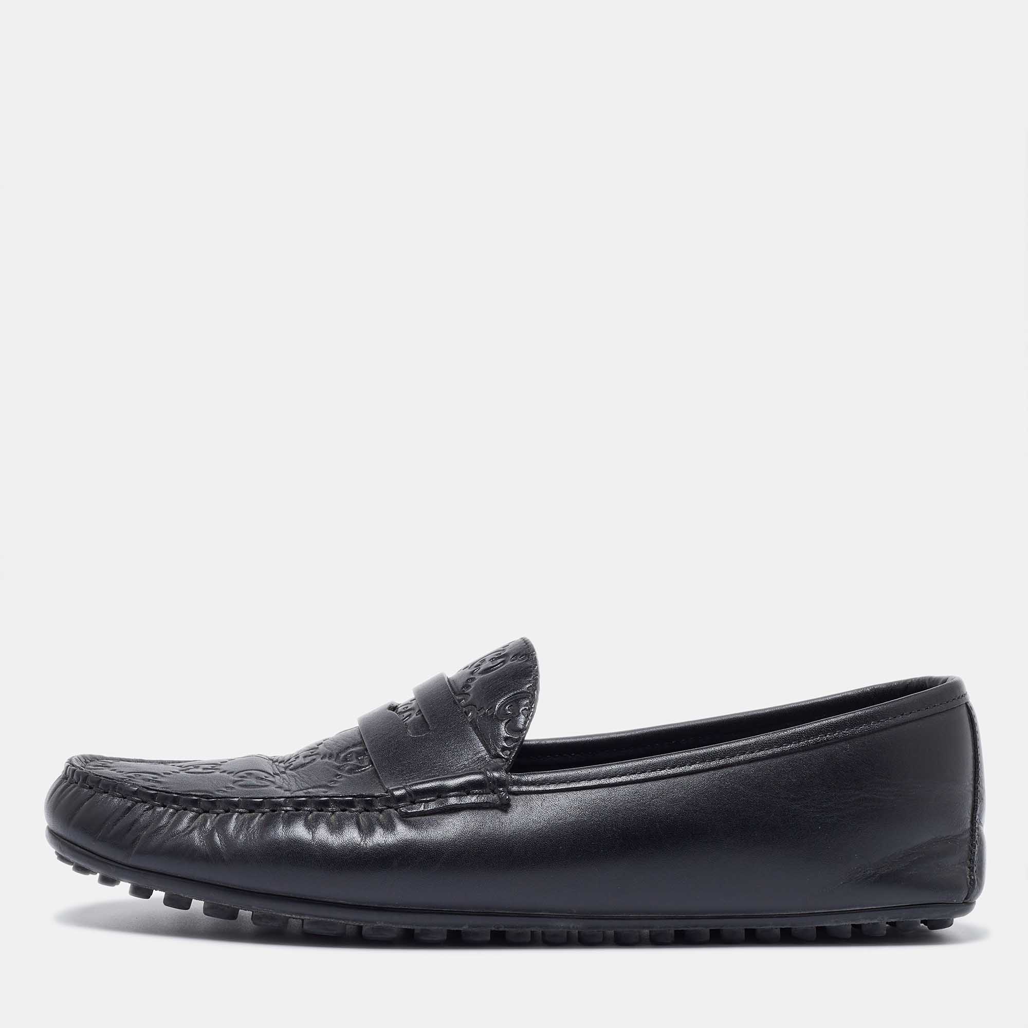 

Gucci Black Guccissima Leather Penny Slip On Loafers Size 42