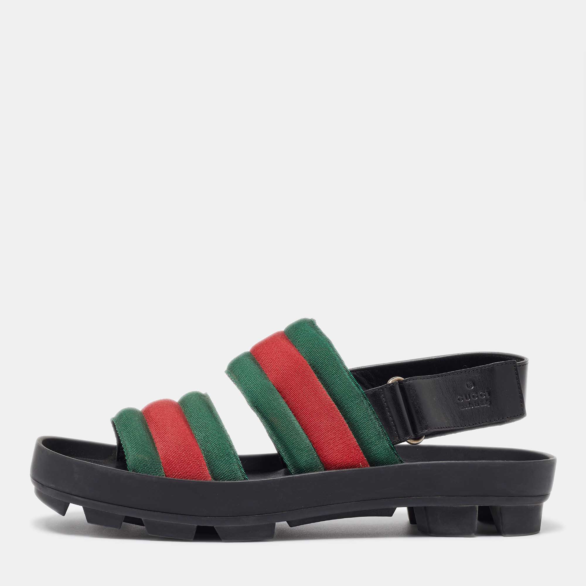 

Gucci Green/Red Web Canvas Flat Sandals Size 41, Black