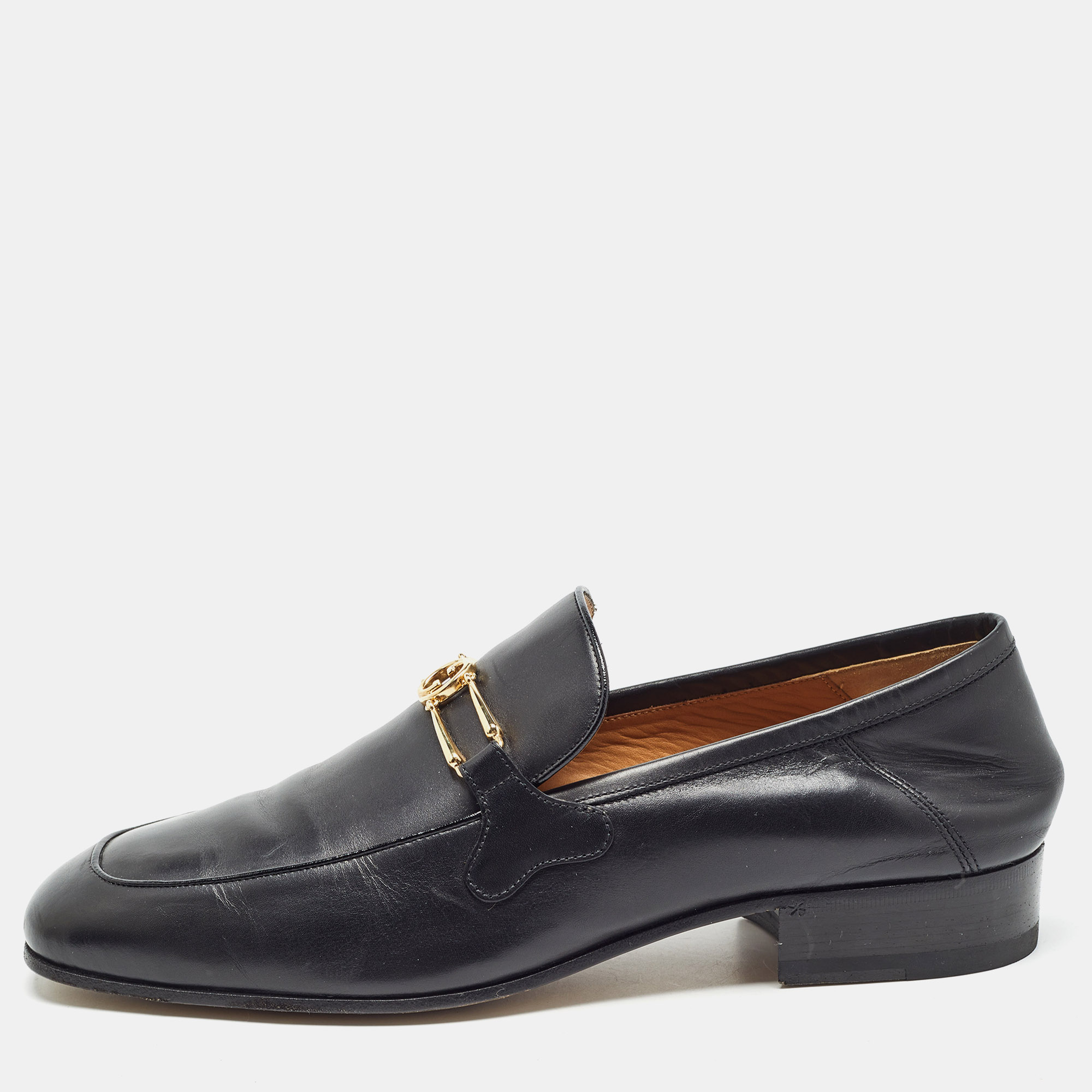 

Gucci Black Leather Interlocking G Loafers Size 43