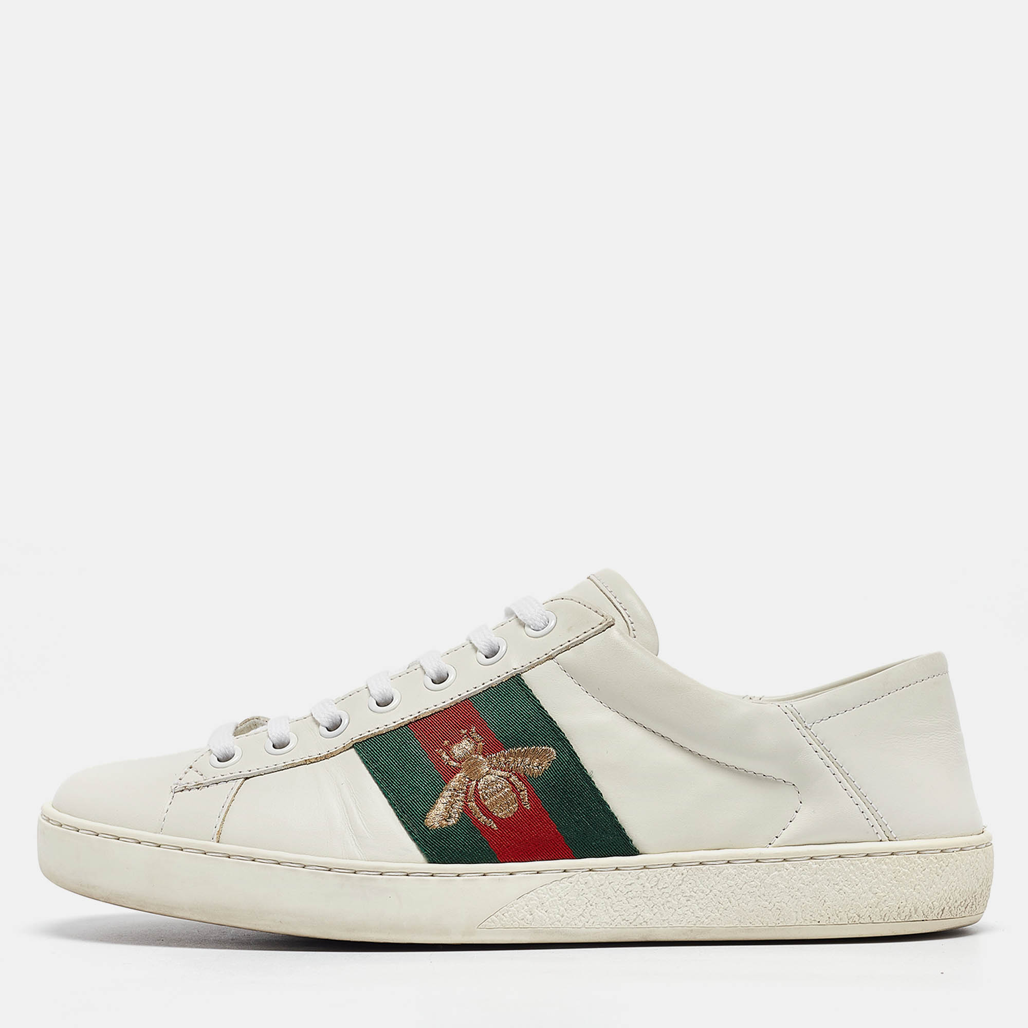 

Gucci White Leather Embroidered Bee Ace Sneakers Size 40