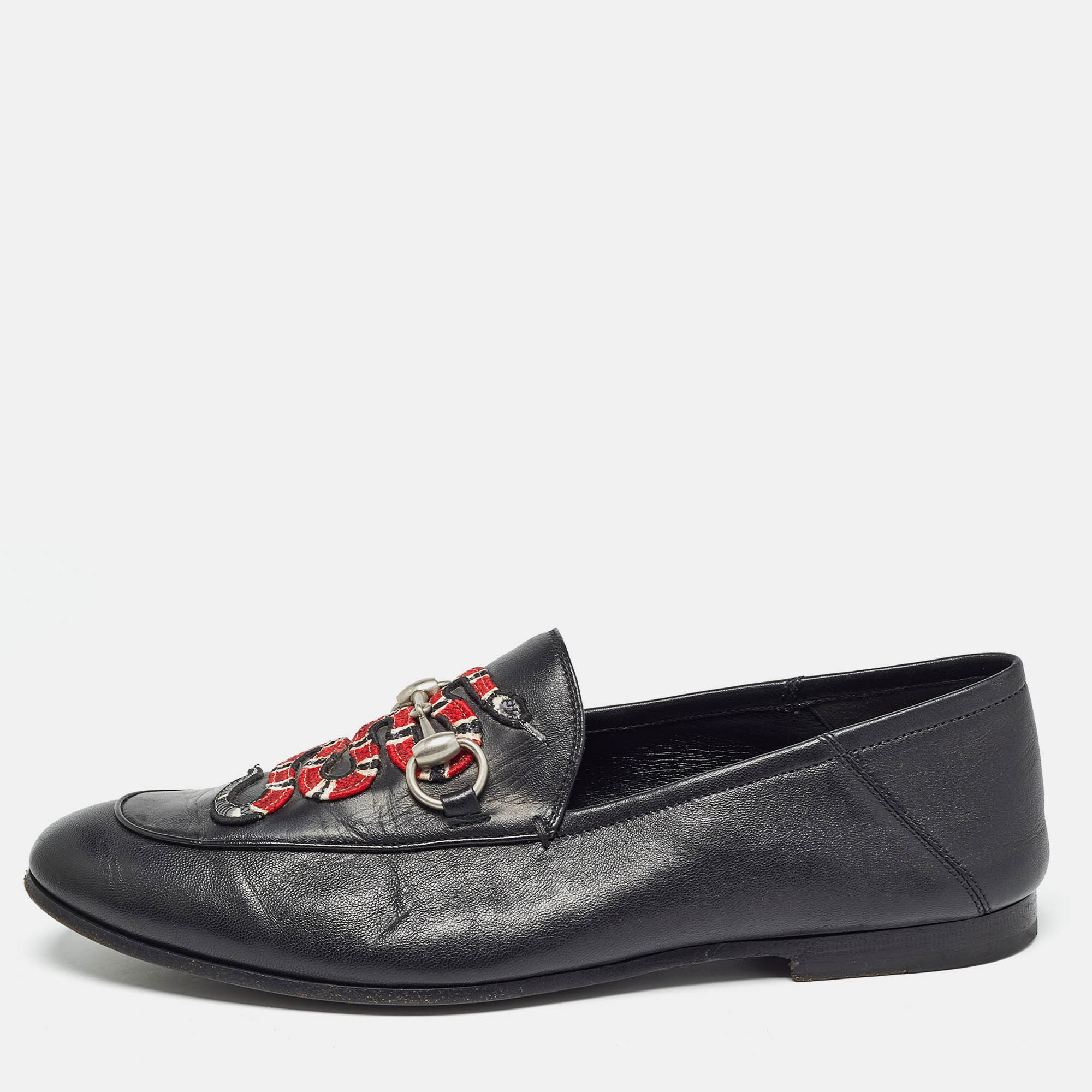 Pre-owned Gucci Black Leather Kingsnake Loafers Size 42.5