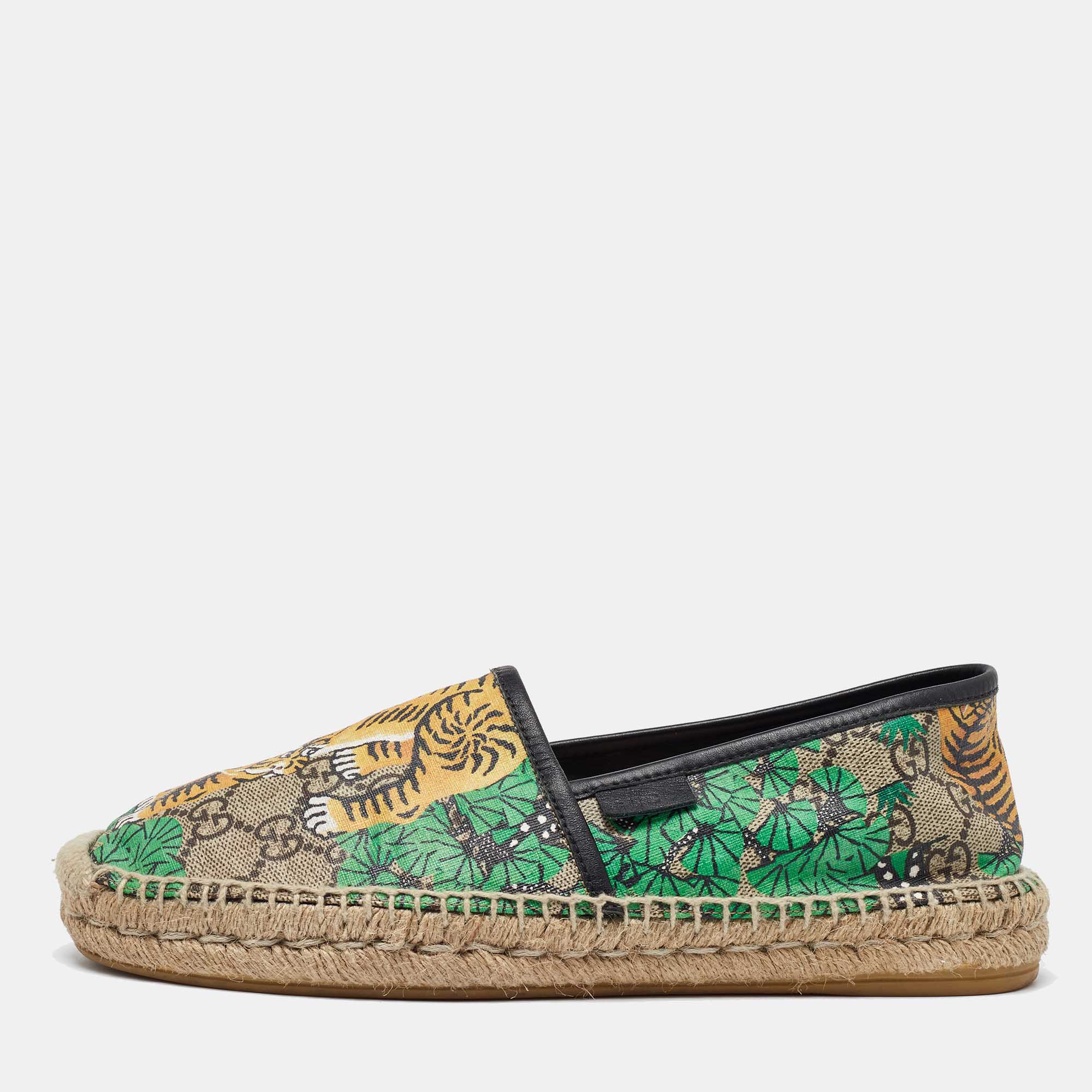 Pre-owned Gucci Multicolor Bengal Tiger Print Supreme Canvas And Leather Pilar Espadrille Loafers Size 40.5