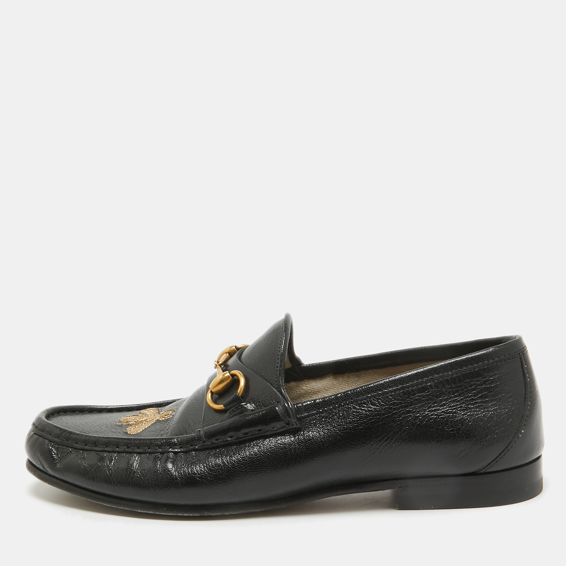 Pre-owned Gucci Black Leather Horsebit Loafers Size 42.5