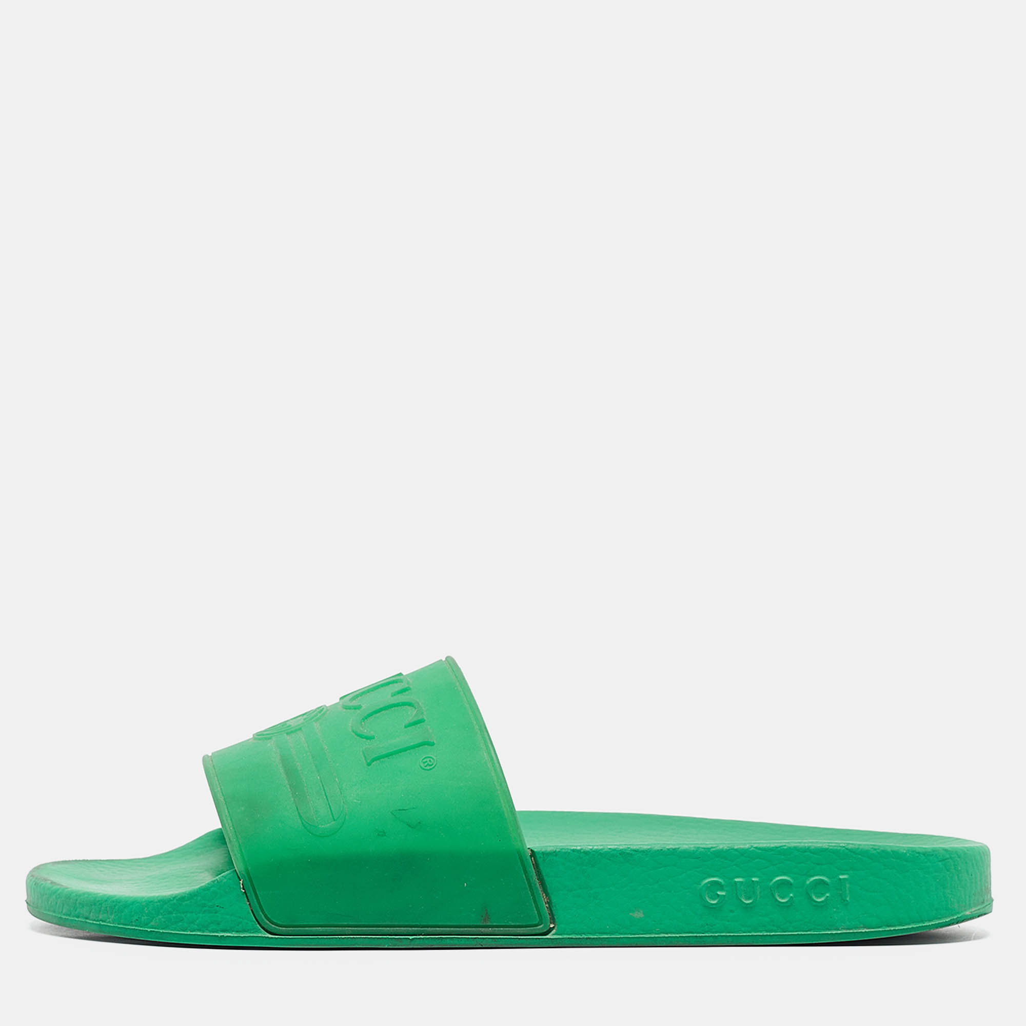 Pre-owned Gucci Green Rubber Slide Sandals Size 45