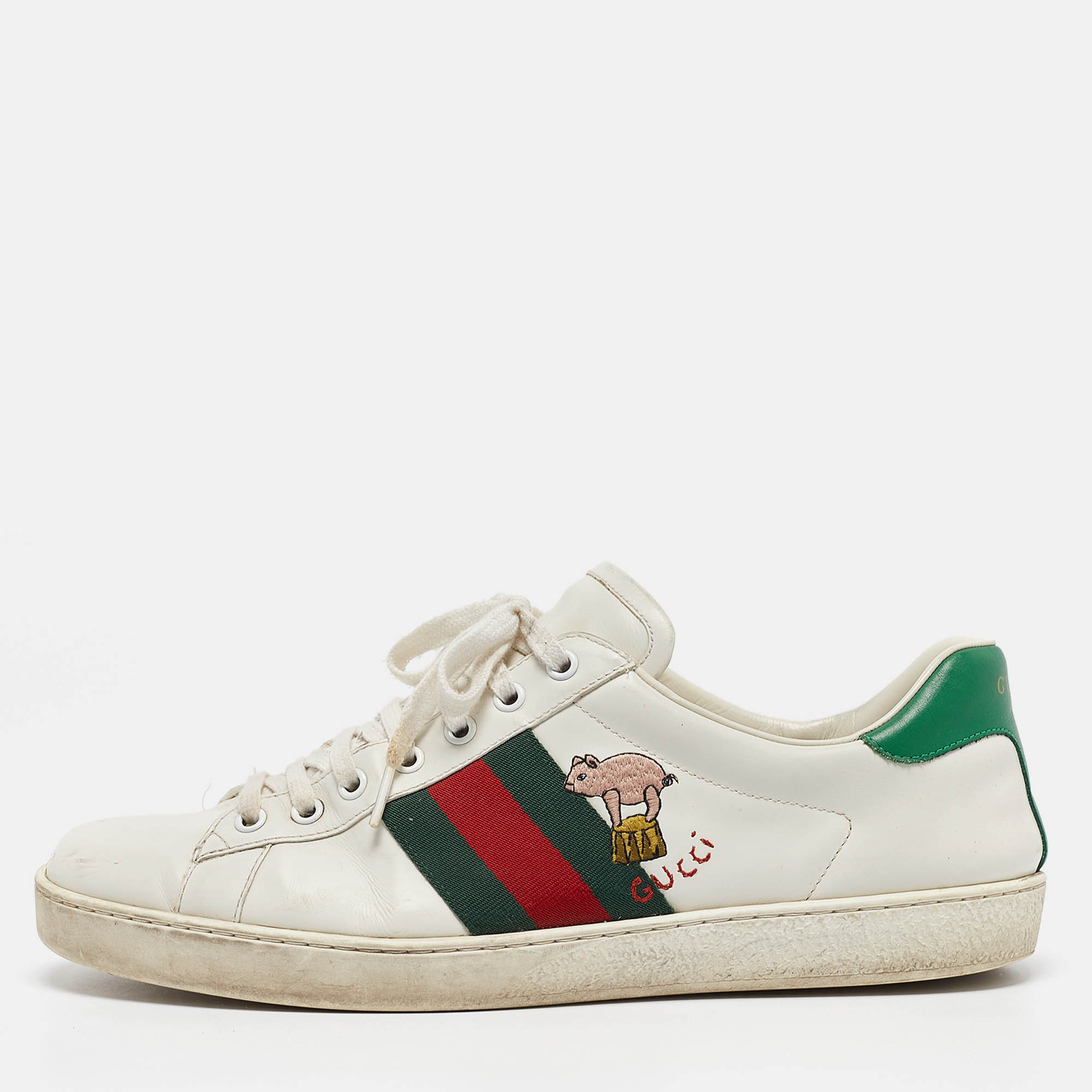 

Gucci White Leather Ace Web Lace Up Sneakers Size 43