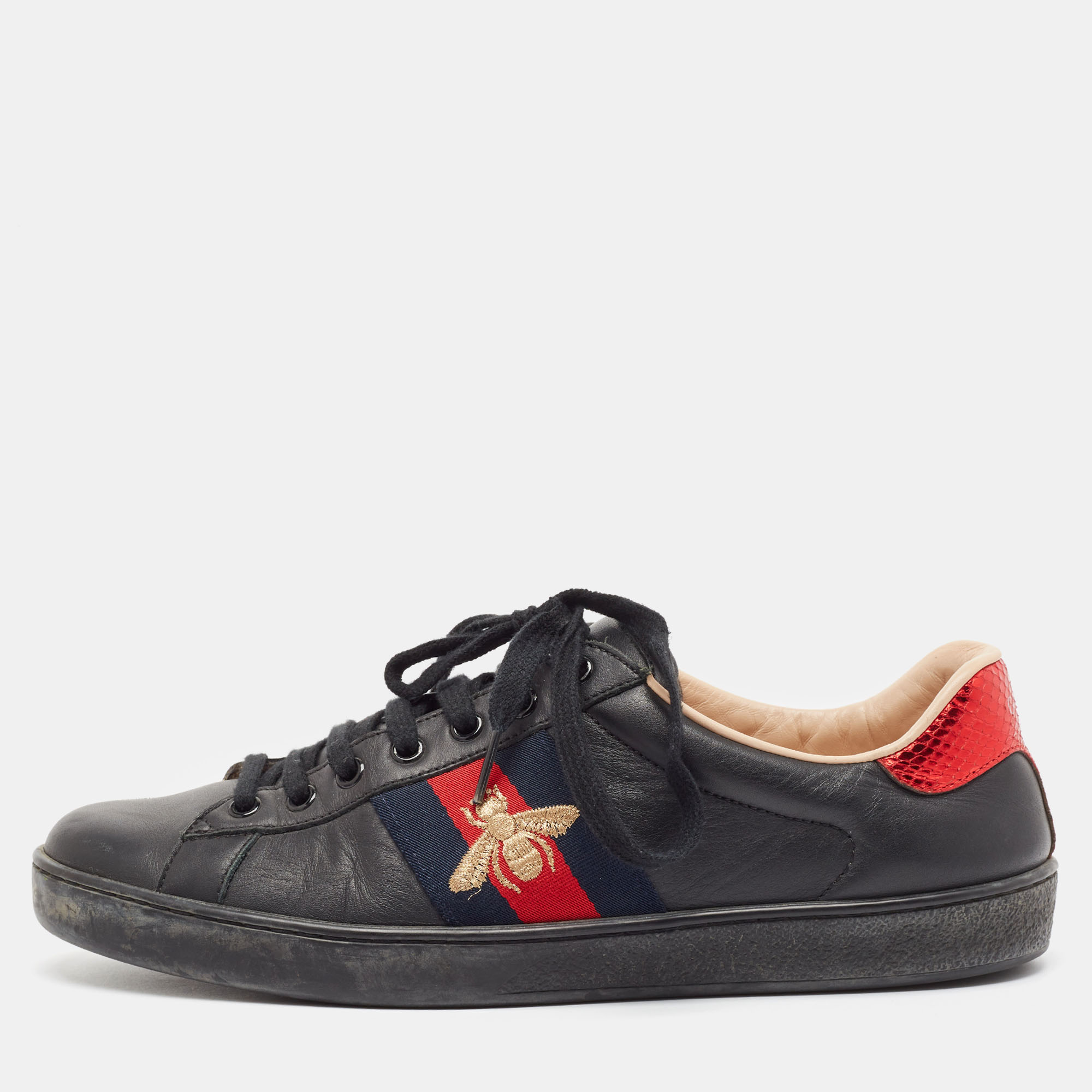 

Gucci Black Leather Embroidered Bee Ace Sneakers Size 42.5