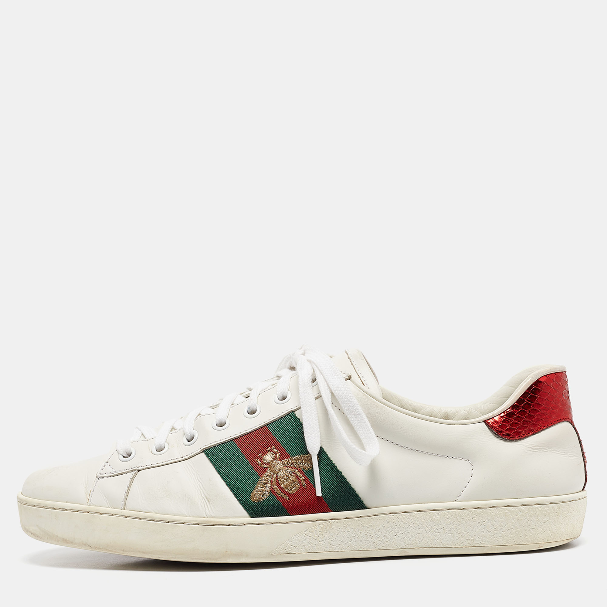 

Gucci White Leather Ace Web Lace Up Sneakers Size 44