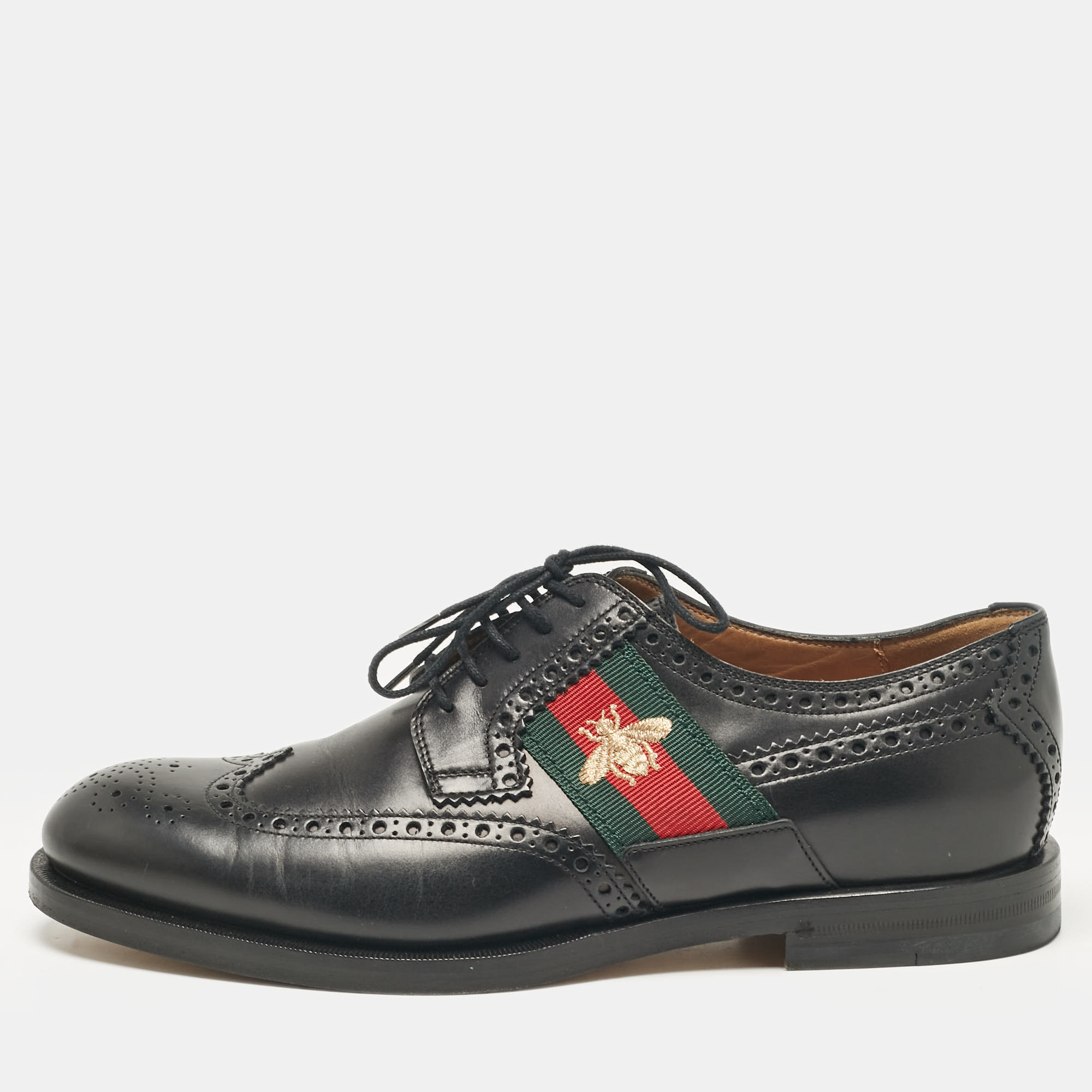 

Gucci Black Brogue Leather Embroidered Bee Lace Up Derby Size 41