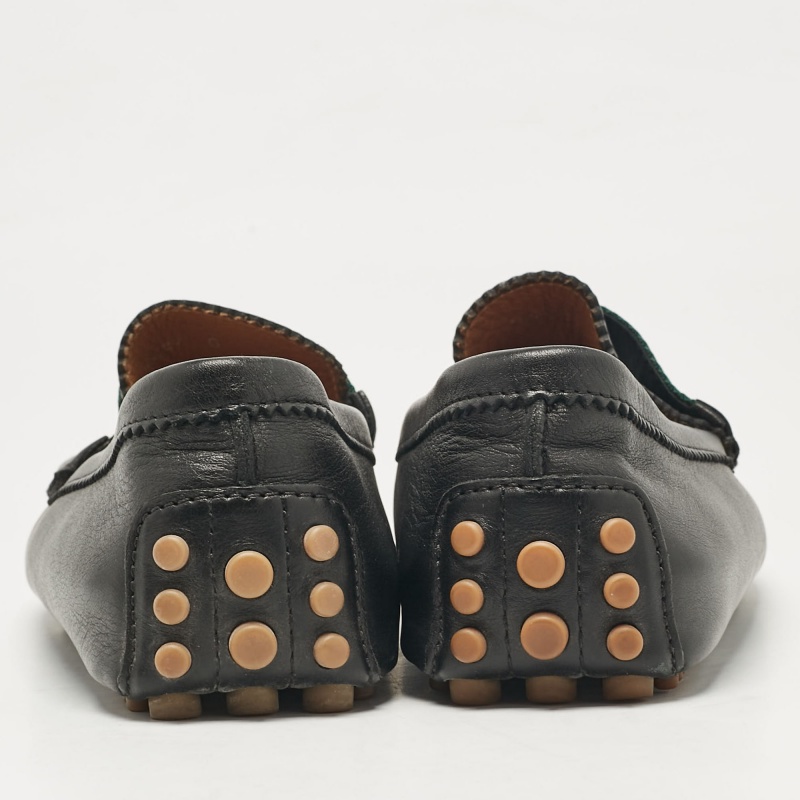 Gucci Black Leather Vintage Web Detail Loafers Size 43.5 