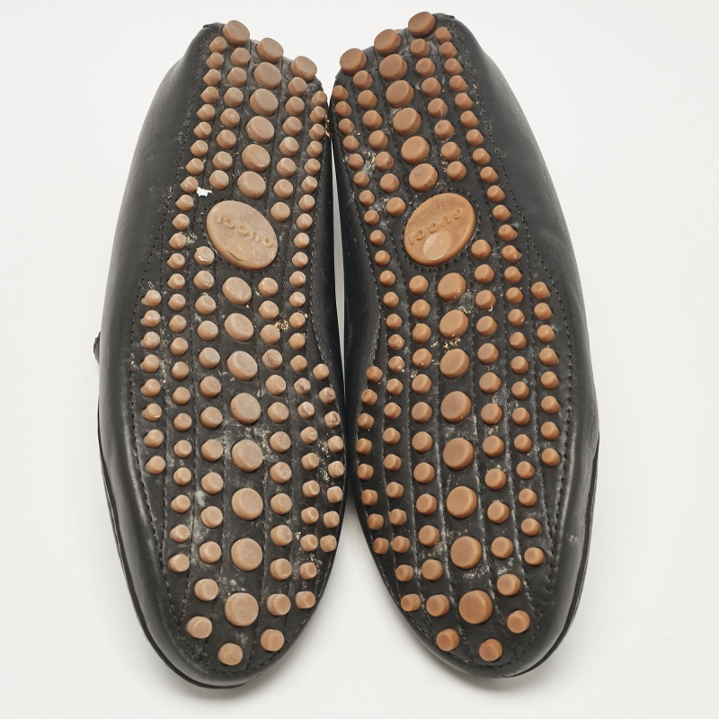 Gucci Black Leather Vintage Web Detail Loafers Size 43.5 