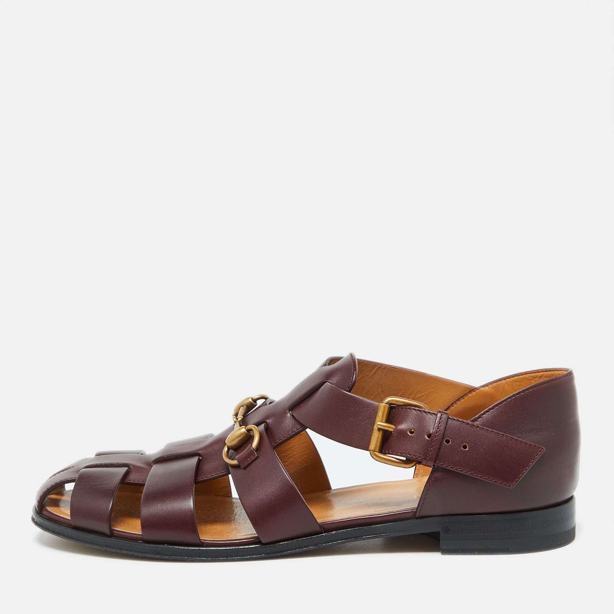 

Gucci Burgundy Leather Elektra Fisherman Sandals Size 43