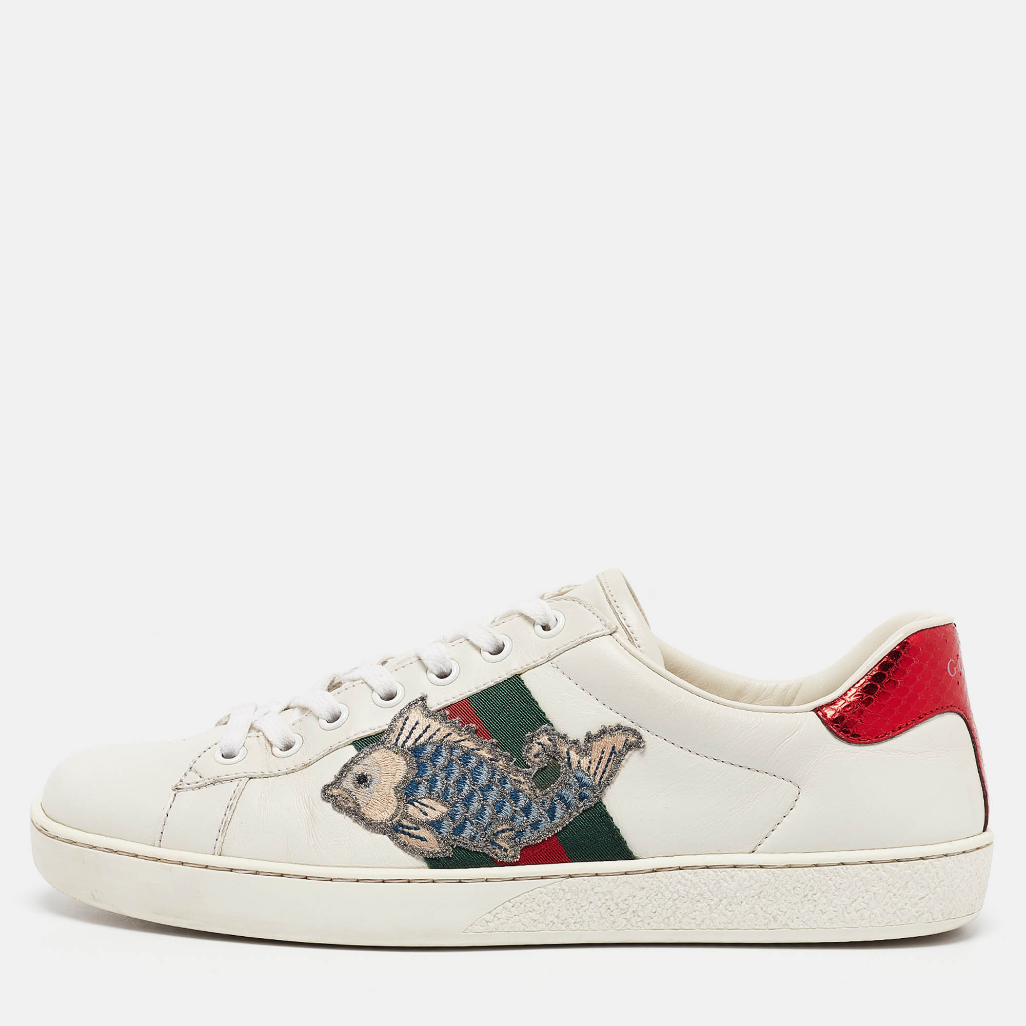 

Gucci White Leather Ace Lace Up Sneakers Size 41