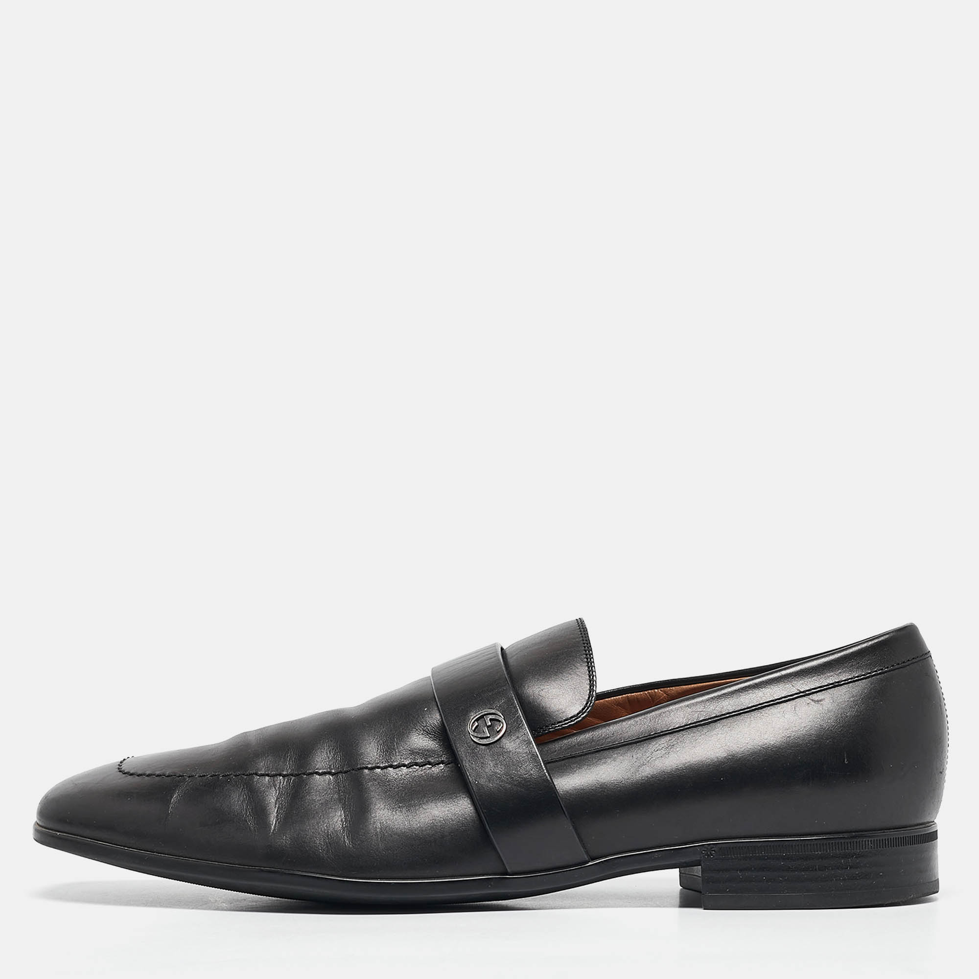 Pre-owned Gucci Black Leather Driver Loafers Size 41